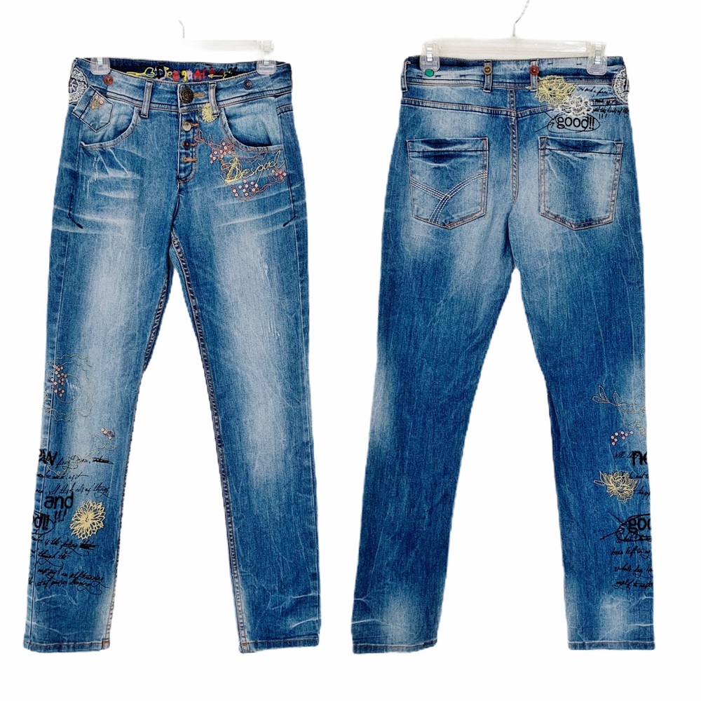 Desigual Blue Skinny Jeans with Colorful Accents